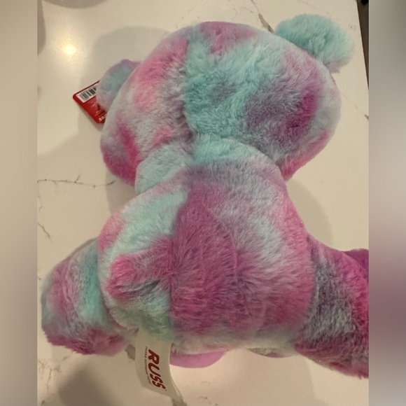 RUSS bear pink and blue tie dye medium sized NWT stuffed animal, plush - Picture 7 of 7